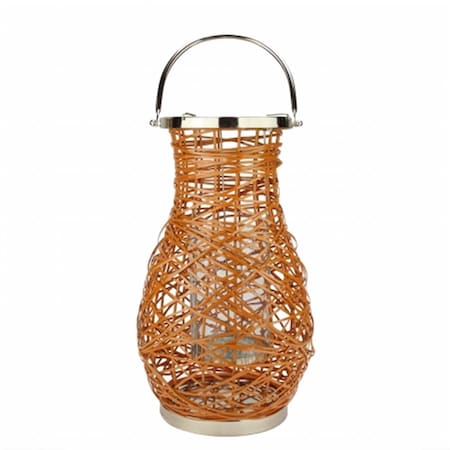 Northlight Seasonal Modern Orange Decorative Woven Iron Pillar Candle Lantern with Glass Hurricane 31580049